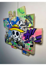 Laden Sie das Bild in den Galerie-Viewer, Pop art tableau featuring One Piece logo on custom wood palette with vibrant colors and comic elements.