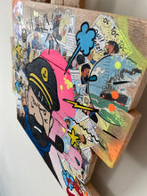 Charger l&#39;image dans la galerie, Colorful pop art of Captain Haddock on recycled wooden board, capturing iconic Tintin character in vibrant detail.