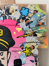 Cargar imagen en el visor de la galería, Tableau Pop Art représentant le Capitaine Haddock sur bois recyclé, mélange dynamique de couleurs et de bandes dessinées.