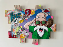 Laden Sie das Bild in den Galerie-Viewer, Colorful pop art of Tortue Géniale from Dragon Ball on recycled wooden palette, capturing his playful essence.