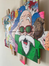 Load image into Gallery viewer, Vibrant pop art of Tortue Géniale from Dragon Ball, crafted on recycled pallet wood with colorful comic elements.