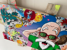 Cargar imagen en el visor de la galería, Tableau pop art Tortue Géniale sur bois recyclé, vibrant hommage à Dragon Ball avec détails colorés.