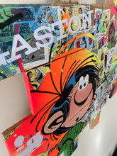 Cargar imagen en el visor de la galería, Vibrant pop art tableau featuring Gaston Lagaffe, showcasing colorful textures and comic book elements.