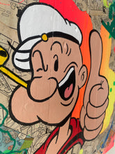 Laden Sie das Bild in den Galerie-Viewer, Pop Art artwork featuring Popeye character with vibrant colors and dynamic composition on wooden palette.