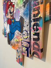 Carica l&#39;immagine nel visualizzatore di Gallery, Vibrant POP ART painting of Mario from Nintendo on recycled wood, bursting with color and creativity.