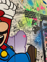 Load image into Gallery viewer, Colorful POP ART mural featuring Mario from Nintendo with playful graffiti elements and comic-style backgrounds.