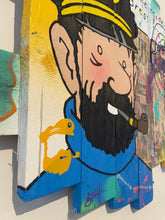 Carica l&#39;immagine nel visualizzatore di Gallery, Colorful POP Art of Captain Haddock, featuring bold shapes and vibrant colors, made from pallet boards.