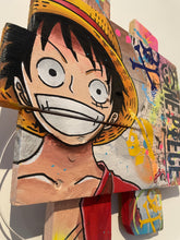 Load image into Gallery viewer, Tableau POP Art One Piece featuring Monkey D. Luffy on a textured wood canvas with vibrant colors.