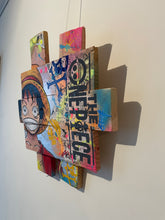 Load image into Gallery viewer, Tableau POP Art One Piece featuring Monkey D. Luffy on rustic palette wood with vibrant colors.