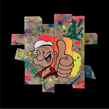 Carica l&#39;immagine nel visualizzatore di Gallery, Pop Art inspired artwork featuring Popeye on recycled wood palette, showcasing vibrant colors and dynamic design.