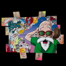 Load image into Gallery viewer, Tableau pop art Tortue Géniale avec découpes band comics, peinture vive, sur bois recyclé.