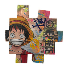 Load image into Gallery viewer, Tableau POP Art One Piece featuring Monkey D. Luffy on rustic palette boards with vibrant colors.